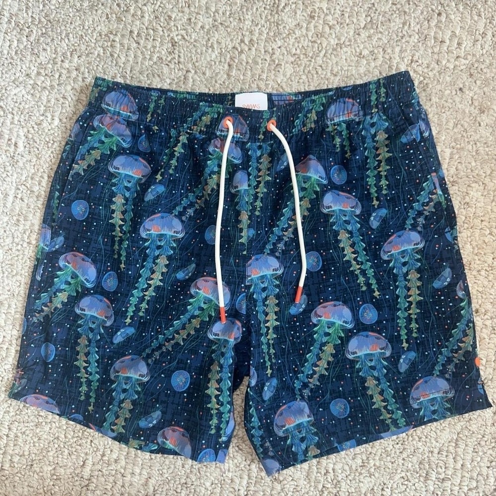SWIMS Mens‎ Medusa Jellyfish-Print SWIM TRUNK SHORT Size Small EUC 5.5" Inseam